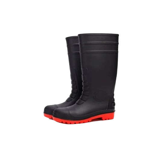 PVC Safety Gumboots - 11 Inch Height, Black Color | Durable, Heat Resistant, Unisex Design, Plain Pattern