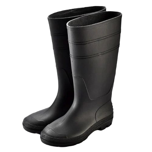 Rubber Safety Gumboots - Rubber, 14 Inch Height, Black Color | Durable, Heat Resistant, Unisex Design, Plain Pattern, All Season Use