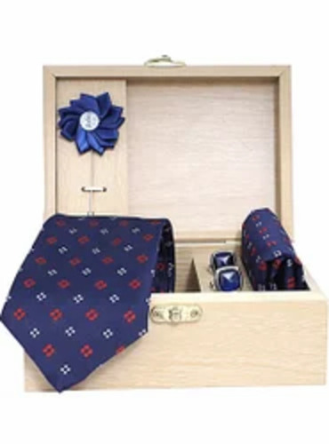 Wooden Tiesets For Men - Microfiber Material, Set of 5 | Stylish Blue Neck Ties, Comfortable Wear