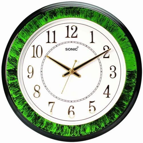Analog Decorative Wall Clock - Plastic, 18 Inches Round Size, Green Color | 1-Year Warranty, Stylish Home Decor