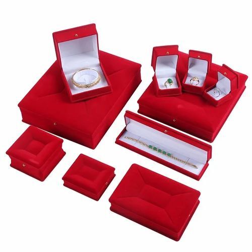 Jewellery Packaging Box - Leather Material Red Color Plain Design Ideal for Storing and Organizing Your Precious Jewelry Items