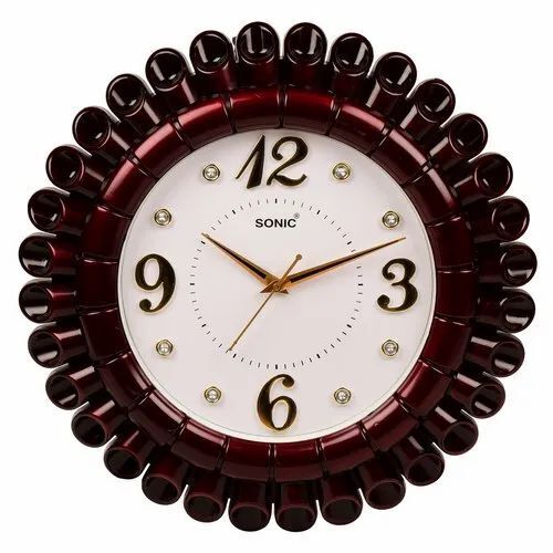 Plastic Wall Clock - Maroon Plastic 18 Inches Round Size | Wall Mounted Home Decor 1 Year Warranty