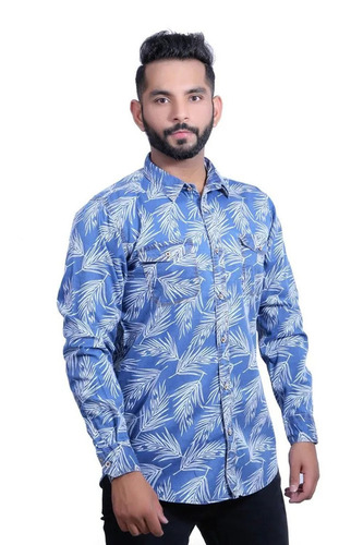 Printed Cotton Shirt - Color: Blue