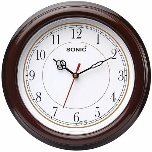 Simple Wall Clock - Plastic, 18 Inches Round Design, Maroon Color | Wall Mounted for Home Decor, 1 Year Warranty