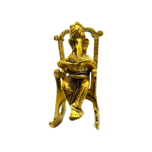 Aluminium Chair Ganesh Gold Statue - Polished Finish , Handcrafted Design for Religious Worship and Home Decoration