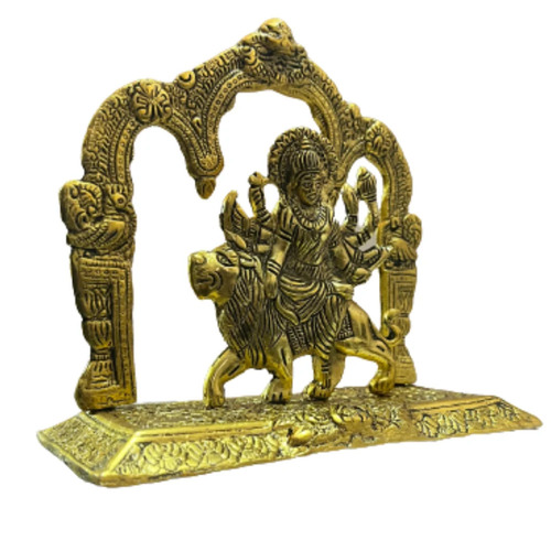 Aluminium Durga Darbar Statue - 12 Inches Tall, Polished Finish | Handcrafted Religious Decor, Ideal for Worship and Home Decoration
