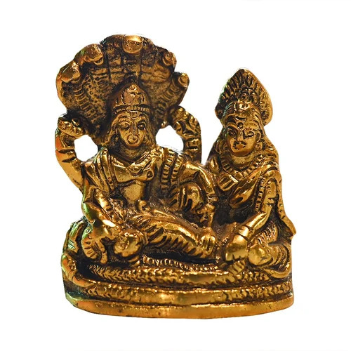 Aluminium Laxmi Vishnu Statue - Polished Finish, Handcrafted Religious Decor | Ideal for Worship and Home Decoration