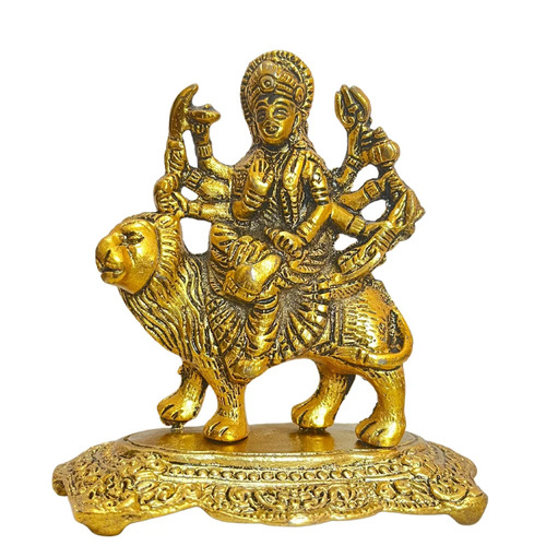 Aluminium Shera Wali Mata Statue - Polished Finish, Handcrafted Religious Art for Home Decoration, Perfect for Worship