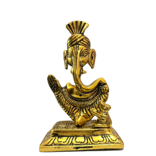 Aluminium Trishul Pagdi Ganesh Statue - Handcrafted, Polished Finish | Religious Theme, Decorative Home Use