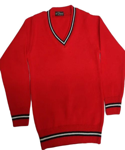 Boys Red School Sweater - Woolen, Long Sleeve, Plain Pattern | Soft, Warm, Breathable, Hand Washable for Winter Casual Wear