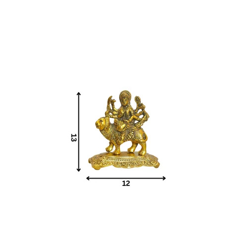 Gold Plated Aluminium Shera Wali Mata Statue - Polished Finish, Handcrafted Religious Design for Home Decoration