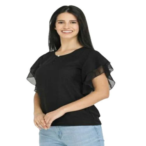 Ladies Georgette Top - Regular Fit, Black Color | Soft and Comfortable Casual Wear for Women