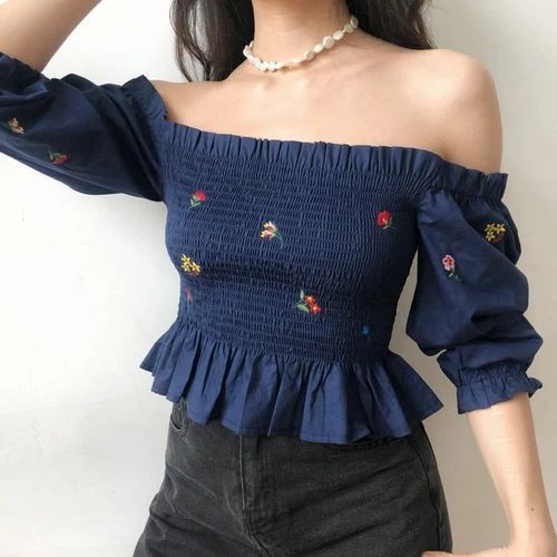 Ladies Casual Top - Cotton Fabric, Comfortable Fit, Blue Color | Stylish Design for Daily Wear