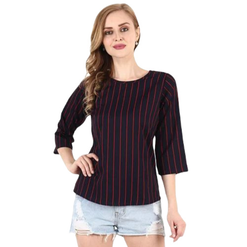 Ladies Crepe Top - Regular Fit, Medium Size, Soft Black Printed Pattern | Casual Summer Wear for Women