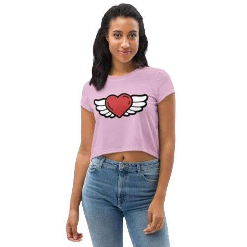 Ladies Crop Top - Cotton, Medium Size, Pink Color | Soft and Comfortable, Printed Pattern, Regular Fit for Casual Summer Wear