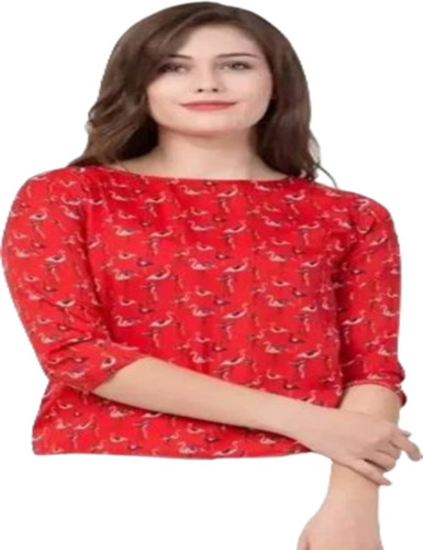 Ladies Cotton Top - Medium Size, Red Color | Soft and Comfortable, Attractive Printed Pattern for Casual Wear