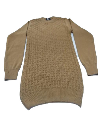 Men's Woolen Knitted Pullover Sweater - Medium Size, Brown Color | Warm and Soft, Long Sleeves, Eye-Catching Printed Pattern