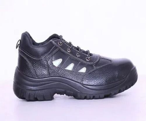 Men's Safety Shoes - Leather & Rubber Materials, All Sizes Available | Durable, Hard, Lace Style, Plain Black Design