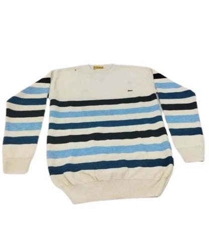 Men Stripped Sweater - Woolen, Size M, Color: White | Warm and Soft, Long Sleeves, Attractive Printed Pattern, Casual Wear