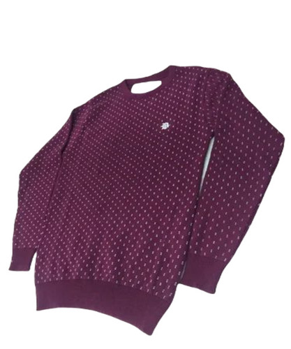 Men Woolen Sweater - Warm and Soft Purple Pullover, Long Sleeve, Printed Design | Casual Winter Wear, Hand Washable