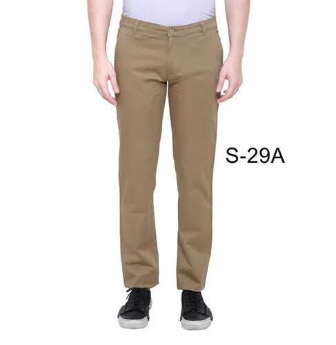Mens S-29A Khaki Plain Formal Trouser - Cotton, Waist 34 Inch, Regular Fit | Anti-Wrinkle, Washable, Double Pockets, Mid Waist