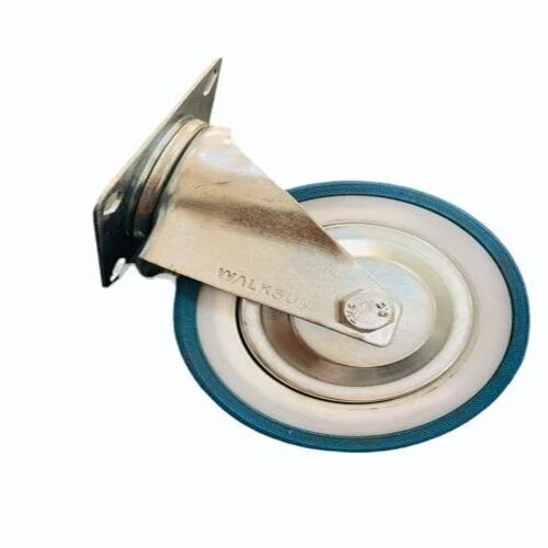 Rubber Trolley Wheel - 6x2 Inch Size, 500 kg Load Capacity, Blue Color, Swivel Locking with Brake | Ideal for Hospitals, Trolleys and Heavy Industry Use