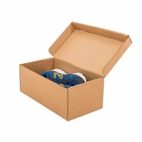 Shoes Packaging Box - Single Wall 3 Ply, Partly Recycled Liner Paper 140/150 GSM, Brown Color, Laminated Coating, Digital Printing (CMYK)