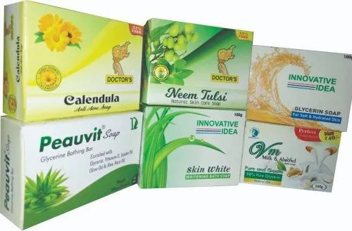 Soap Packaging Box - 270-350 GSM Cardboard, Multicolor Rectangular Lock Bottom Design | Spot UV Printing, Weight Capacity < 2 Kg