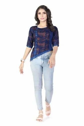 Womens Denim Tops - Printed Blue Casual Style | Comfortable, Stylish Daily Wear