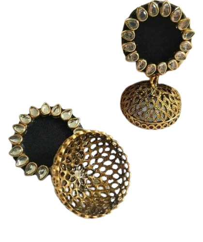 Black Handmade Earring Jhumka - Metal , 15 Grams Weight, Black and Golden Color | Perfect for Parties, Ideal for Women