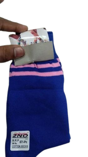 Blue Cotton School Socks - Cotton, Medium Size, Ankle Length, Blue with Striped Pattern | Washable, Designed for Kids, All Season Wear