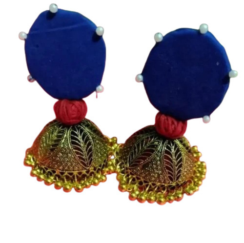 Blue Handmade Fabric Earrings - New, Good Quality | Women's Party Jewelry, 18 Grams, Box Packaging