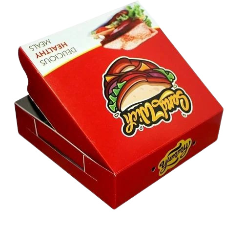 Burger Packaging Box - Kraft Paper, 165x115x60 mm, Multi Color, 100 Gram Capacity, Square Shape, Two Compartment Design