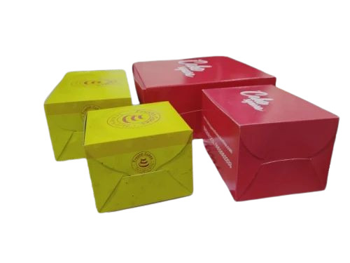 Cake Packaging Box - Kraft Paper, 8x8x5 Inches, Multicolor | Square Shape, 300 GSM, Printed Design, Without Window