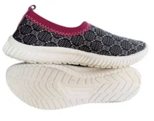 Casual Ladies Shoes - Fabric & Rubber Material, Customized Size, Grey Color, Mid Heel Type | Designer Pattern, Washable, Breathable, Durable Design