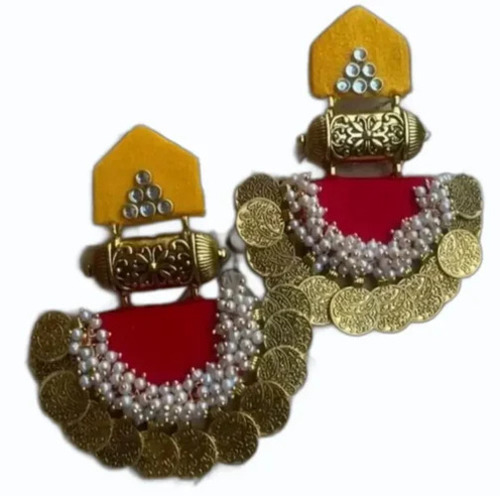 Fabric Kundan Earrings