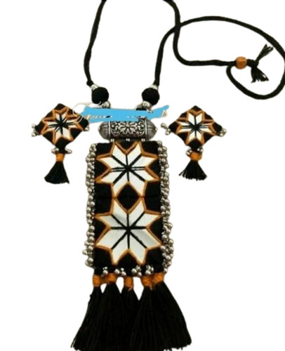 Fabric Necklace Set - Other Material, Black Color | Includes Necklace & Earrings, Perfect for Parties, Women's Jewelry, Box Packaging