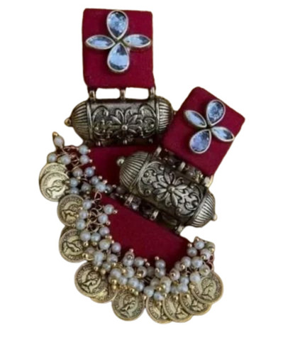 Handmade Earring Jewellery - Fabric Material, Red Color, 18 Grams Weight | Perfect for Women, Ideal for Party Occasions, New Condition, Boxed Packaging