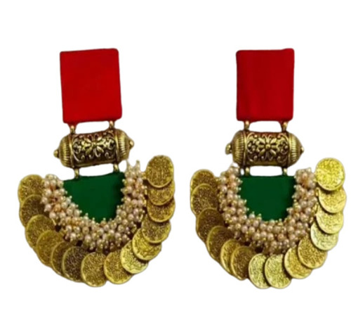 Handmade Fabric Earrings - Polycotton Fabric, 20 Grams | Colors: Red, Green, Golden, Occasion: Party, Gender: Women