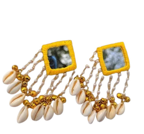 Party Wear Handmade Fabric Earrings - 15 Grams, Yellow Color | Good Quality, New Condition, Perfect for Women
