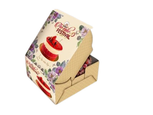 Pastry Packaging Boxes - Cardboard, Square, Multi Color | Printed Design for Elegant Pastry Presentation