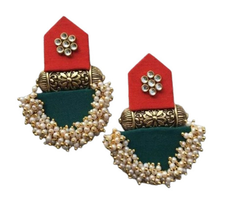 Polyester Kundan Earrings - Green Color, Lightweight 18g, Made of Polyester Fabric | Ideal for Parties, Stylish Design for Women