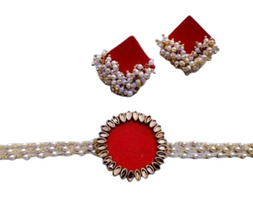 Red Fashion Necklace Set - Other Material, New Condition , Red Color, Includes Necklace and Earrings for Party Wear