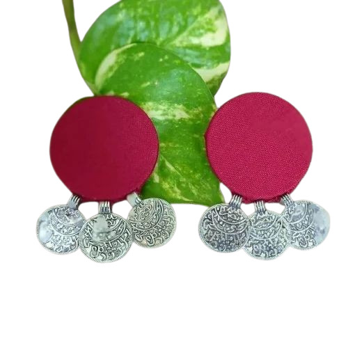 Round Handmade Fabric Earring - Fabric Material, 10g Weight, Red Color | Perfect for Party Wear, Ideal Jewelry for Women