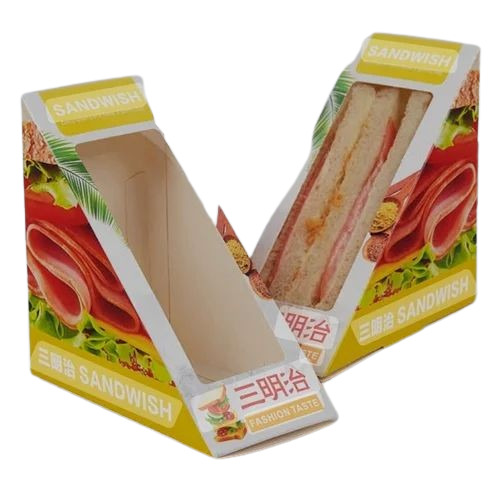 Sandwich Packaging Boxes - Paper Material, 5x5x2 Inch Size, Multi Color Design | Eco-Friendly, Versatile for All Sandwich Types