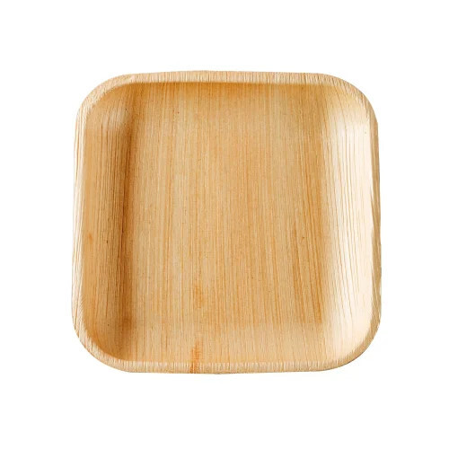 Areca Palm Leaf Plate - 6 Inch Square, Natural Brown Color, Biodegradable & Eco-friendly for Parties and Events