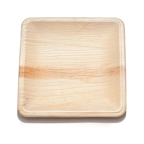 Areca Palm Leaf Plate - 8 Inch Square, Natural Brown, Biodegradable & Eco-Friendly Design