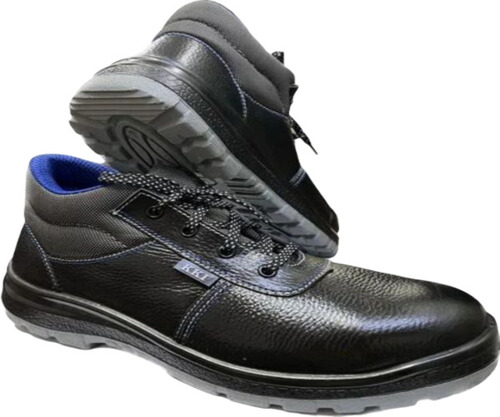 Industrial Leather Safety Shoes - Leather Material Size 8 Black Color | Durable PU Insole Hard PU Outsole Plain Pattern 12-Month Warranty