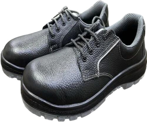 Industrial Safety Shoes - Leather Pu Size 8 Color Black | Durable Hard Plain Pattern Lace-up Style 12 Months Warranty