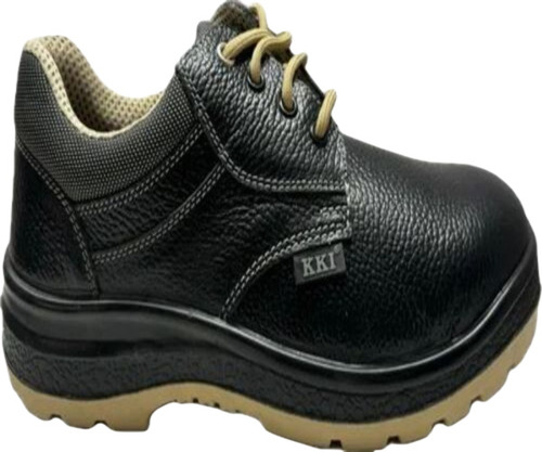 Leather Safety Shoes - PU Insole Leather Upper Plain Design | Black Durable Hard Men's Size 8 12-Month Warranty